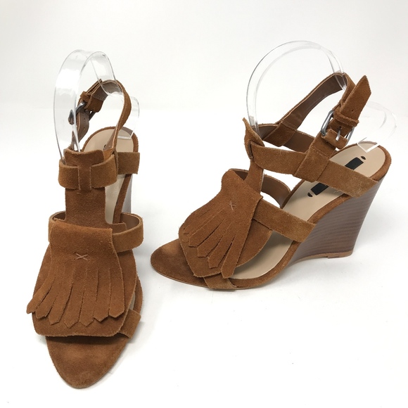 Zara Shoes - Zara Brown Suede Open Toe Wooden Wedge Heels Shoes